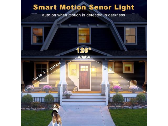 Motion Sensor Lights Indoor/Outdoor 2 Pack 2100LM, 6500K Wireless IP65 Waterproof 3 Heads Outdoor Battery Powered Flood Lights for Garage, Porch,...