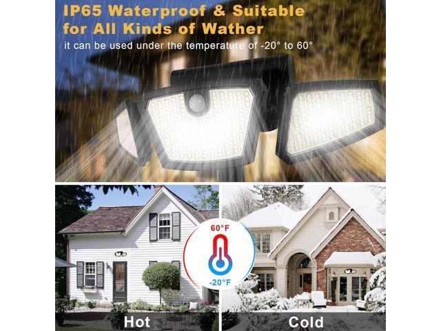 Motion Sensor Lights Indoor/Outdoor 2 Pack 2100LM, 6500K Wireless IP65 Waterproof 3 Heads Outdoor Battery Powered Flood Lights for Garage, Porch,...