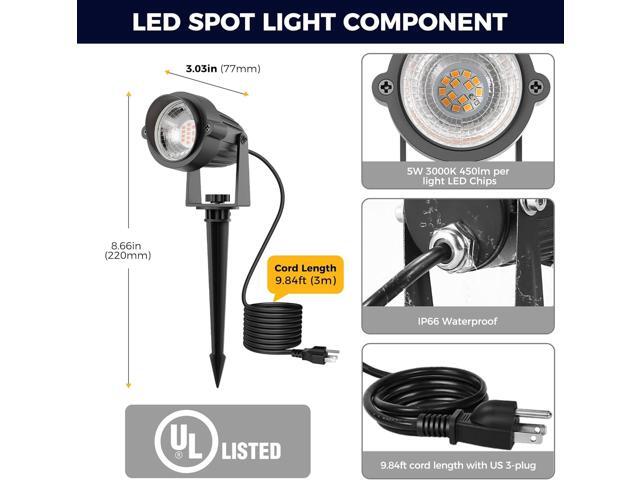 LOHAS Landscape Spot Lights Outdoor, 5W Dusk to Dawn Outdoor Lighting, LED Spotlights for Yard, 120V 450LM Outside Lights for House, 9.84-ft Cord,...