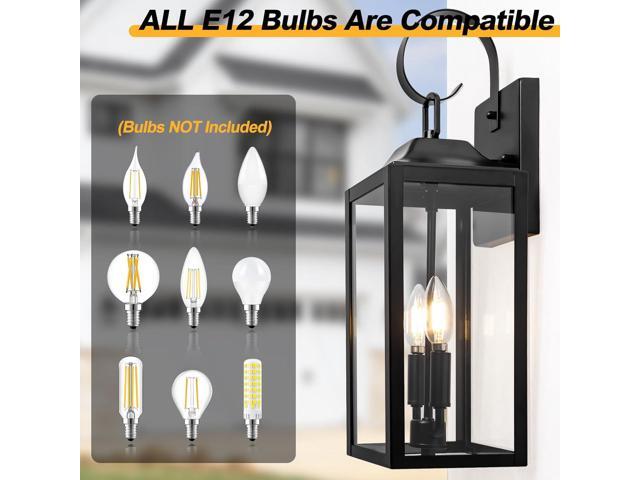 19' Black Outdoor Wall Lantern 2-Light, Large Outside Modern Porch Sconce Light Fixture, Industrial Porch Light Wall Mount with Glass, Waterproof...