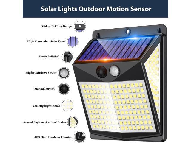 Solar Lights Outdoor Motion Sensor - Solar Motion Detector Lamps for Outside, 238 LED with 300° Angle Illumination and 3 Lighting Modes, IP65...