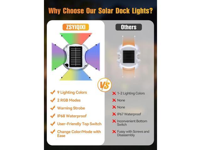 Solar Driveway Lights Solar Dock Lights 9 Colors in 4 Pack, Waterproof IP68, Outdoor, for Driveway Markers, Marine Dock, Pathway, Sidewalk, Warning...