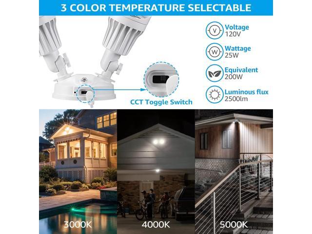 LEONLITE 3CCT Dusk to Dawn LED Security Lights, Adjustable Dual-Head Flood Light Outdoor with Photocell, 3000K/4000K/5000K Selectable, 25W(200W...