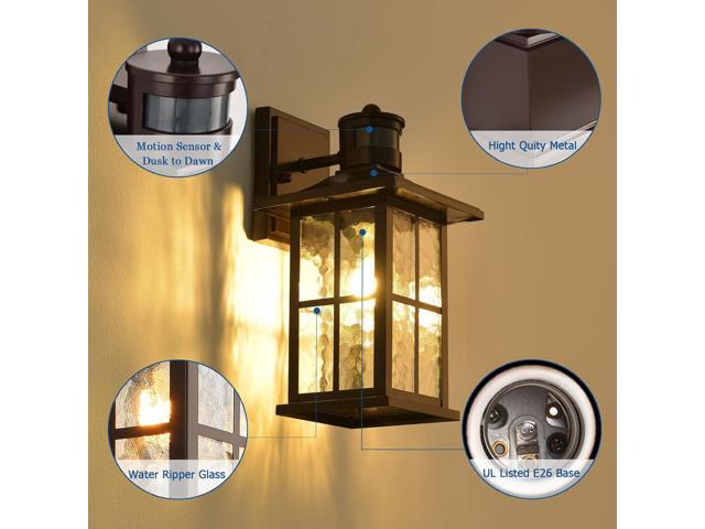 Motion Sensor Outdoor Wall Lantern Dusk to Dawn Exterior Porch Light Fixture Brown Outside Garage Sconce Lighting Waterproof Farmhouse Wall Mount...