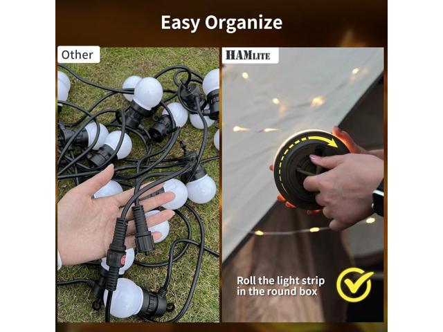HAMLITE Camping String Lights, 2 in 1 Outdoor Waterproof Portable Stowable String Light with 5 Lighting Modes (32.8Ft), USB Rechargeable String...