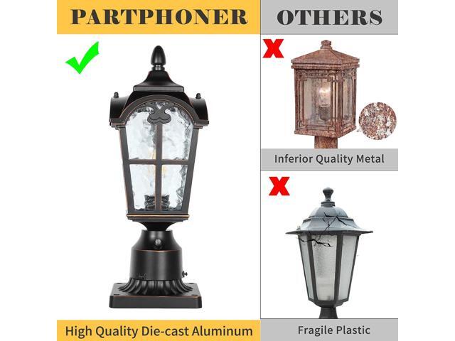 Hardwired 120V Dusk to Dawn Outdoor Post Light Black Roman, Waterproof Aluminum Pole Light Fixture with Pier Mount Base, Exterior Lamp Post Lantern...