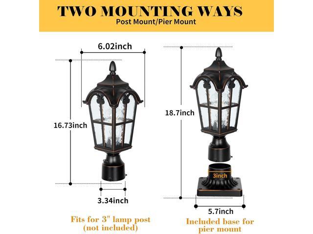 Hardwired 120V Dusk to Dawn Outdoor Post Light Black Roman, Waterproof Aluminum Pole Light Fixture with Pier Mount Base, Exterior Lamp Post Lantern...