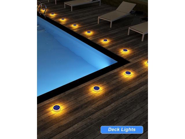 Solar Deck Lights - 4 Pack Outdoor Waterproof, Warm White Solar Step & Dock Lights for Pathway, Driveway & Ground