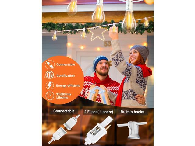 DAMAING Outdoor String Lights 120FT Waterproof Patio Lights with 63 Plastic Dimmable Edison LED Bulbs,Connectable Outdoor Lighting for...