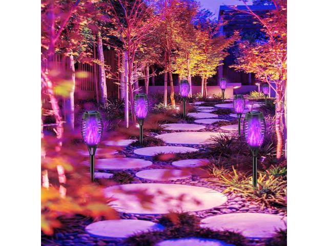 Halloween Decorations Outdoor, 12 Pack Purple Solar Lights Outdoor Waterproof 12 LED Mini Tiki Torch Lights with Flickering Flame for Outside...
