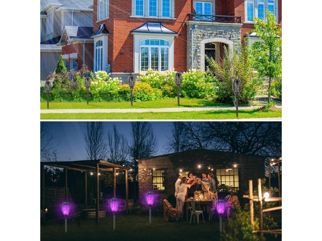 Halloween Decorations Outdoor, 12 Pack Purple Solar Lights Outdoor Waterproof 12 LED Mini Tiki Torch Lights with Flickering Flame for Outside...