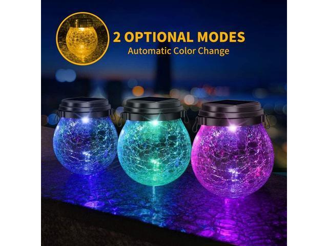 DBF 2 Pack Solar Lanterns Outdoor Waterproof IP65, Heavy Crackle Glass, Amber Warm & RGB, 30 LEDs, Stainless Steel Lid, Hanging Globes Ornaments,...