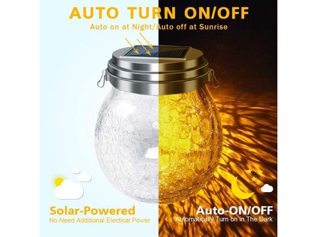 DBF 2 Pack Solar Lanterns Outdoor Waterproof IP65, Heavy Crackle Glass, Amber Warm & RGB, 30 LEDs, Stainless Steel Lid, Hanging Globes Ornaments,...