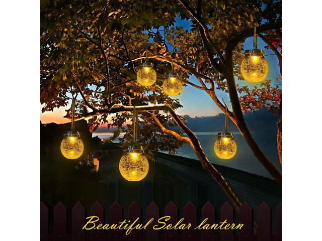 DBF 2 Pack Solar Lanterns Outdoor Waterproof IP65, Heavy Crackle Glass, Amber Warm & RGB, 30 LEDs, Stainless Steel Lid, Hanging Globes Ornaments,...