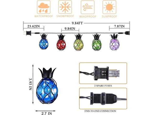 Pineapple String Lights - Outdoor Patio Lights Plug in with 10 Pineapple Bulbs Connectable, Indoor String Light for Bedroom Bistro Tiki Decor(10FT