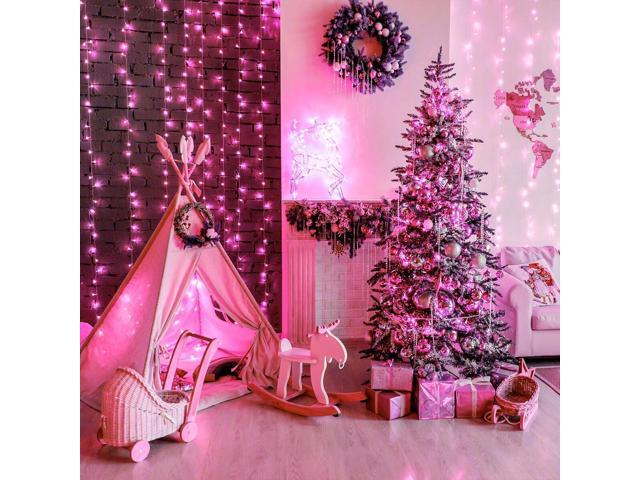 200 LED Pink String Lights, 66ft Pink Christmas Lights Outdoor Waterproof 8 Modes Clear Wire, Connectable Plug in Twinkle Fairy Lights for Bedroom...