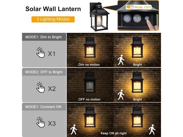 Solar Wall Lights Outdoor, Dusk to Dawn Solar Sconces, Motion Sensor Porch Lights Waterproof with 3 Lighting Modes, Exterior Wall Lantern Outside...