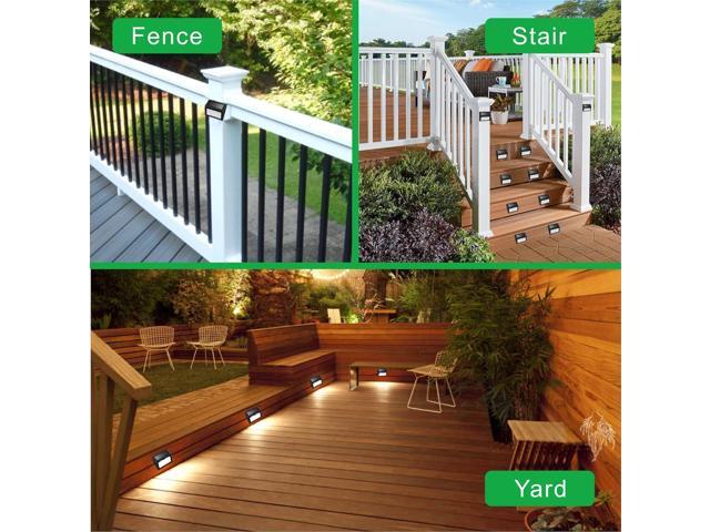 Solar Fence Lights Outdoor, Waterproof Deck Pathway Yard Lamp, Stainless Steel,6 Pack,Black Metal case, White Light