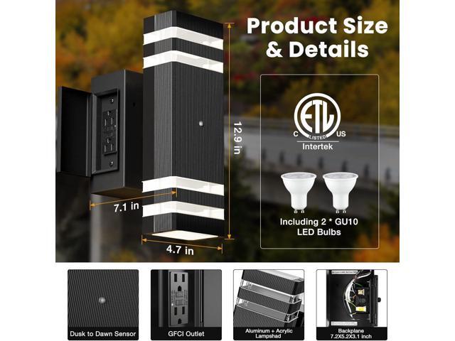 Outdoor Porch Lights with Outlet, Dusk to Dawn Porch Light Wall Light Fixture Waterproof Outdoor GFCI Outlet Outside Porch Wall Light Fixture for...