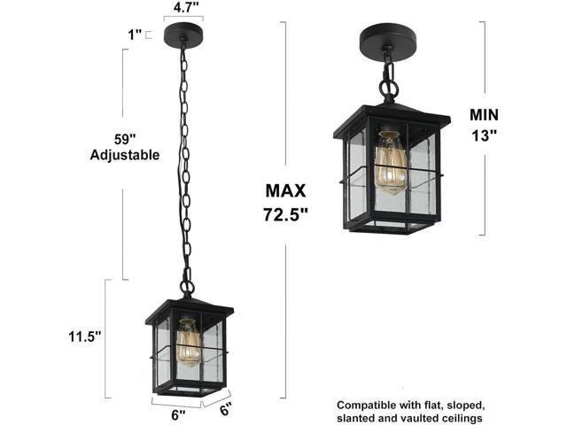Outdoor Pendant Light Fixture, Farmhouse Exterior Hanging Lights with Adjustable Chain, Black Ceiling Outdoor Light with Seeded Glass, Square...