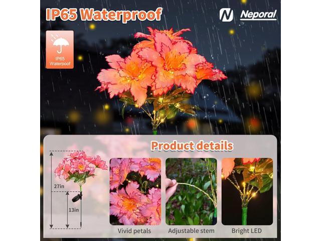 Neporal Solar Flowers Outdoor Waterproof Rhododendron, Garden Solar Lights Decorative 4PK 7-Stem, 2 Decor Lighting Modes, Solar Powered Garden...