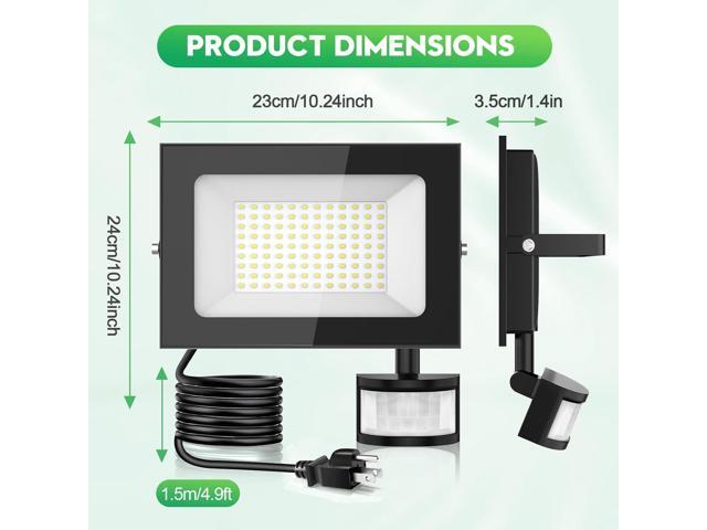 papasbox 2 Pack 100w Led Motion Sensor Flood Light - 10000lm 6500k Daylight Whie Ultra Thin Security Lights Outdoor with Remote Control and Plug...