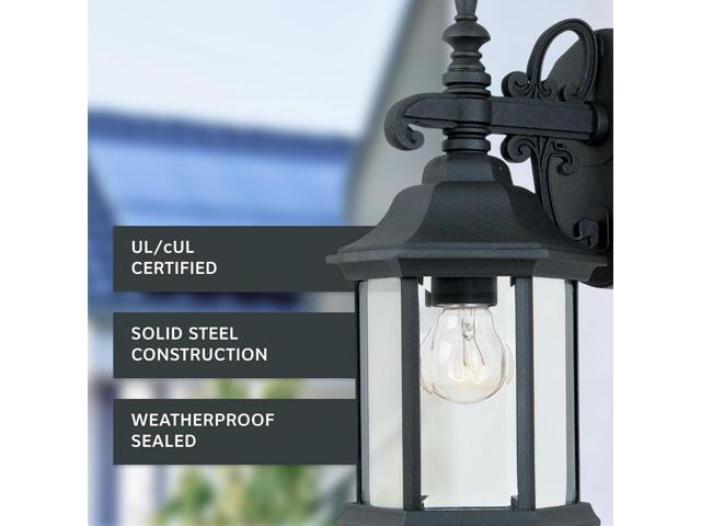 DESIGNERS FOUNTAIN Devonshire Outdoor Light Fixture, 14 Inch Exterior Wall Lantern Sconce for Front Door, Patio and Porch, Black, 2961-BK