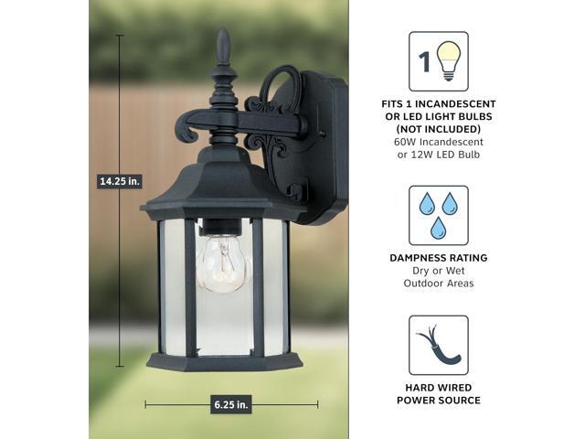 DESIGNERS FOUNTAIN Devonshire Outdoor Light Fixture, 14 Inch Exterior Wall Lantern Sconce for Front Door, Patio and Porch, Black, 2961-BK