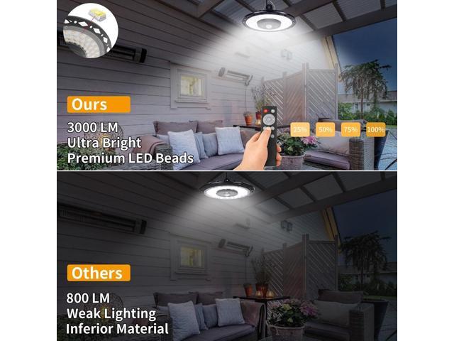 Auzev Solar Lights Indoor Outdoor 3000LM Solar Powered Shed Light with Switch, Remote, Timer, 3 CCT IP65 Waterproof Pendant for Barn Gazebo Garage...