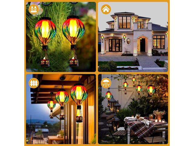 Hot Air Balloon Hanging Solar Lantern Outdoor Waterproof with Flickering Flame Gifts for Women Grandma Mom Glass Hanging Solar Lights Decorative...