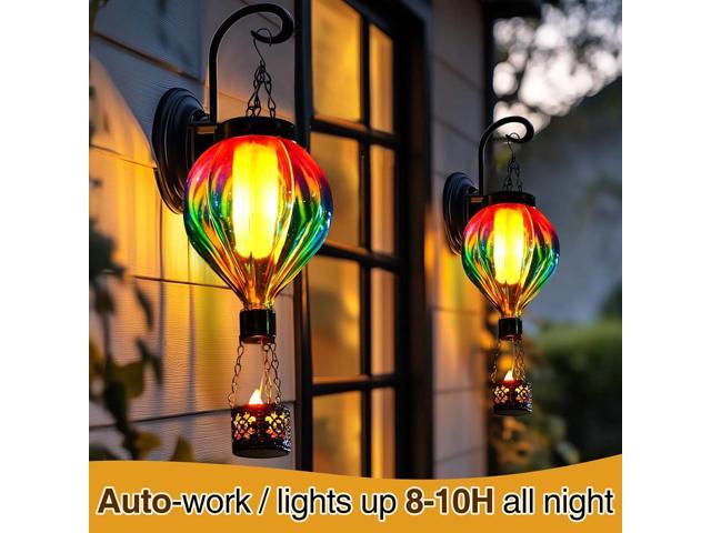 Hot Air Balloon Hanging Solar Lantern Outdoor Waterproof with Flickering Flame Gifts for Women Grandma Mom Glass Hanging Solar Lights Decorative...