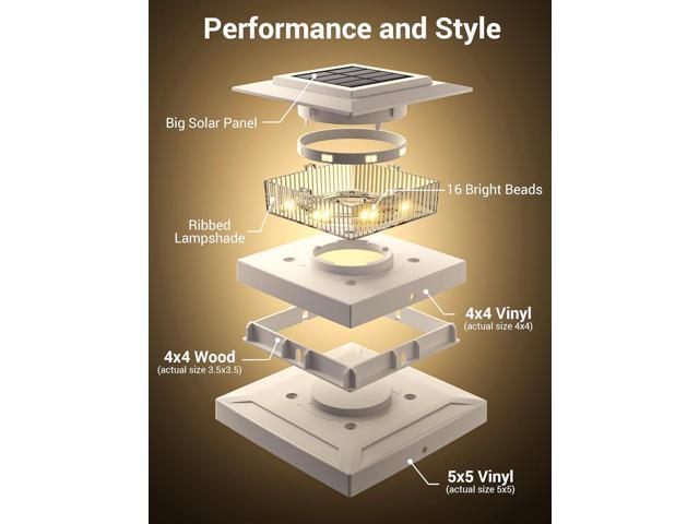 APONUO Solar Post Cap Lights for 4x4 5x5 Fence Deck Posts,IP64 Waterproof LED Outdoor Fence,Deck,Garden,Patio,Yard Lights with 2 Modes,Auto...