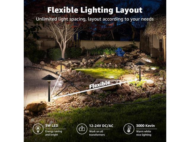 SUNVIE All-in-One LED Pathway Lighting Kit, 8-Pack Low Voltage Landscape Lights with Transformer and 100FT 16/2 AWG Wire, 3000K Waterproof...
