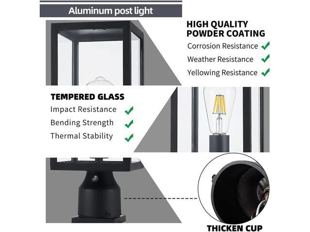 Large 15 inch Dusk to Dawn Outdoor Post Light,Waterproof Cast Aluminium Lamp Post Light Fixture,Post Lantern with Pier Mount Base,Matte...
