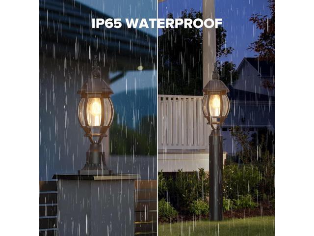 LUTEC Solar Post Light With Pier Mount Base, Dusk to Dawn Aluminium Lamp, Exterior Black Solar Powered Fence Waterproof for Outside