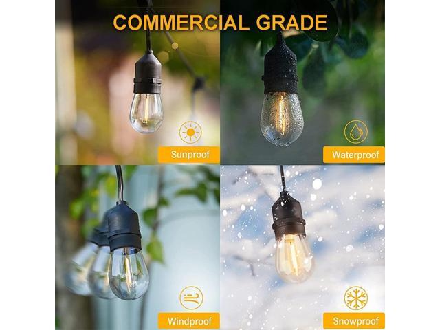 48FT Outdoor Waterproof String Lights with 25 Shatterproof Bulbs, IP65 Patio Lights for Garden Wedding Cafe - Tangle-Free Cables with Hooks (Warm...