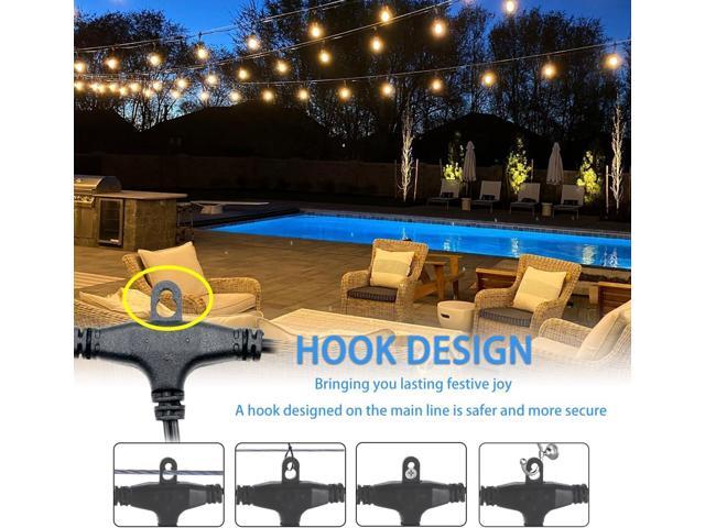 48FT Outdoor Waterproof String Lights with 25 Shatterproof Bulbs, IP65 Patio Lights for Garden Wedding Cafe - Tangle-Free Cables with Hooks (Warm...