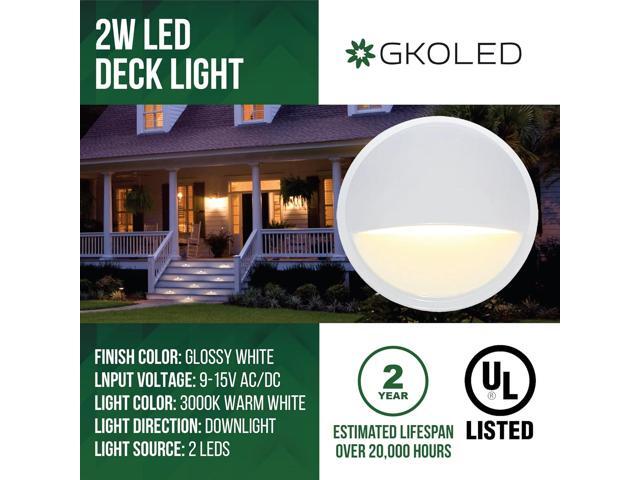 GKOLED Landscape Deck Light, Low Voltage 12V AC/DC Outdoor Patio Lighting, LED 2W Step Light, Die-Casting Aluminium with Glossy White Powder Coated...