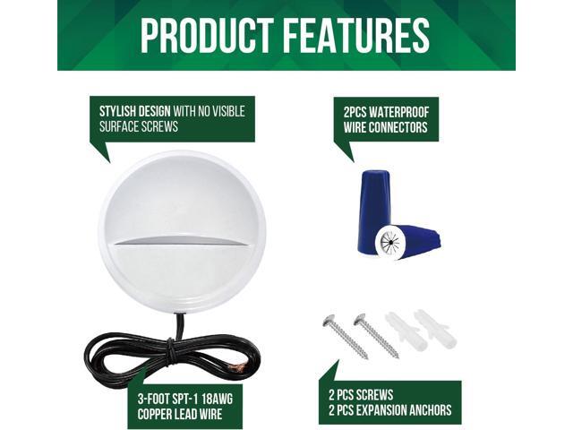 GKOLED Landscape Deck Light, Low Voltage 12V AC/DC Outdoor Patio Lighting, LED 2W Step Light, Die-Casting Aluminium with Glossy White Powder Coated...