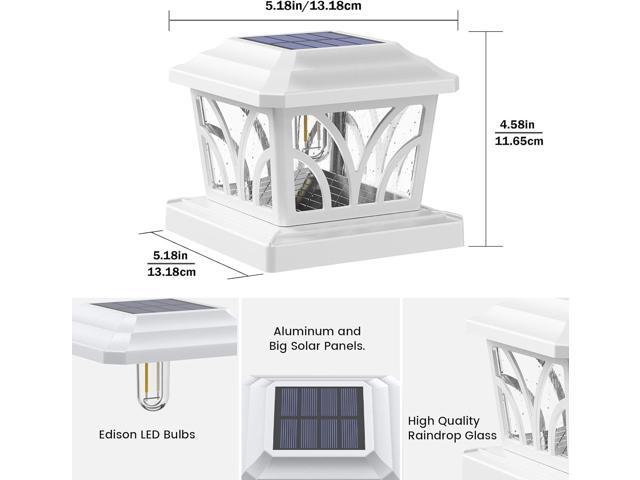 SIEDiNLAR Solar Post Cap Lights Outdoor, Aluminum Glass 2 Modes Edison LED Bulbs for 4x4 5x5 6x6 Vinyl/Wooden Posts Fence Deck Patio Decor, Warm...