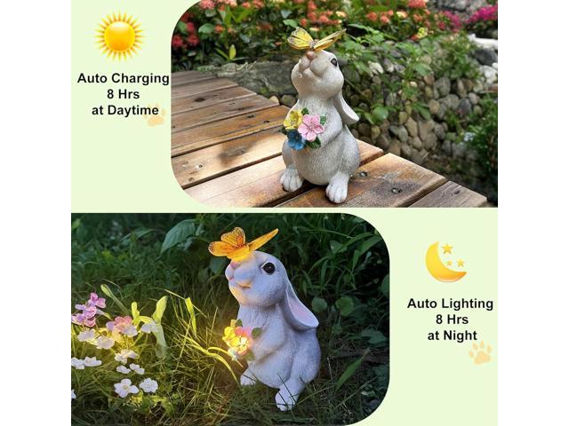 YODY Solar Garden Statues Outdoor Decor- Yard Decorations for Patio, Balcony, Backyard, Lawn Ornaments - Rabbit Figurines with LED Light- Unique...