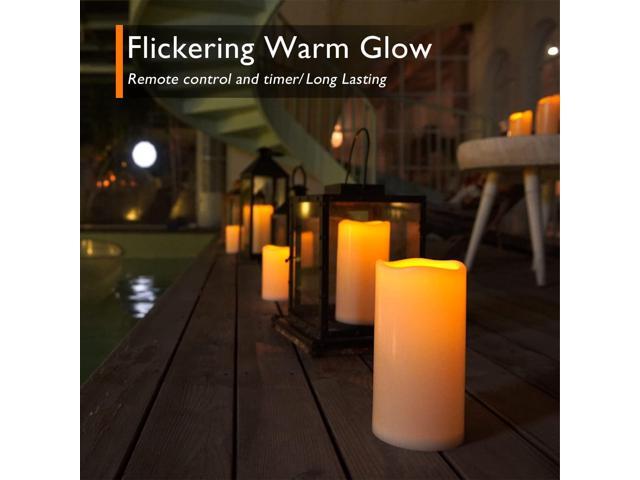 Homemory 10' x 4' Large Waterproof Outdoor Flameless Candles with Remote Control and Timer, Battery Operated Flickering LED Pillar Candles for...