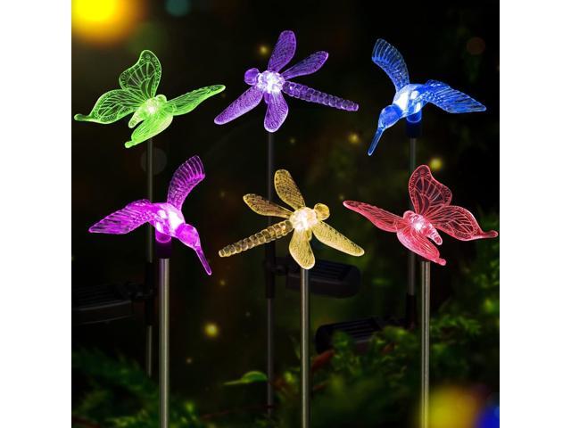 OxyLED Solar Garden Stake Lights 6 Pack Outdoor LED Figurine Lighting Color Changing Waterproof Solar Hummingbird Lights Butterfly Dragonfly for...