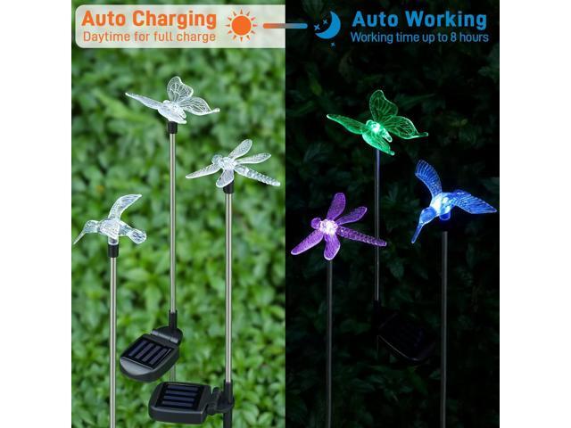 OxyLED Solar Garden Stake Lights 6 Pack Outdoor LED Figurine Lighting Color Changing Waterproof Solar Hummingbird Lights Butterfly Dragonfly for...