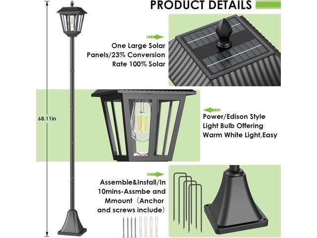 68' Solar Lamp Post Lights 2Pack, Outdoor Post Lights Waterproof, Pole Lights Outdoor, Decorative Lamp for Garden, Patio, Lawn, Pathway, Driveway,...