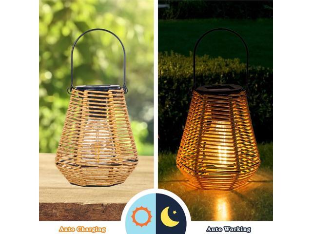 Solar Lanterns Outdoor Waterproof,Solar Lights for Outside Hanging Lights Outdoor Rattan Lantern Decoration for Garden, 2 Pack