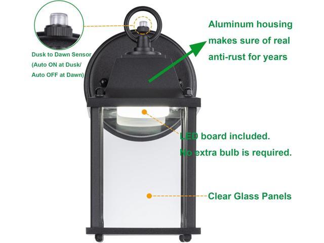 LIT-PaTH Dusk to Dawn Outdoor Wall Lantern, LED Wall Sconce, 5000K Daylight White, 9.5W, 800 Lumen, Aluminum Housing Plus Glass, Outdoor Rated,...