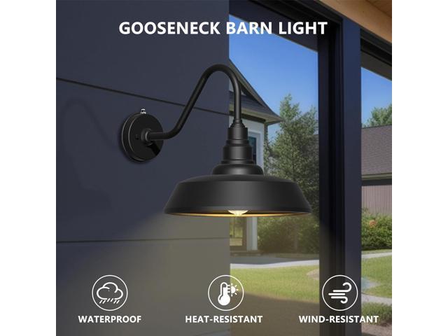 21 Inch Large Gooseneck Barn Light Outdoor, Exterior Black Barn Light with Dusk to Dawn Sensor Waterproof and Rust-Resistant Wall Light for...