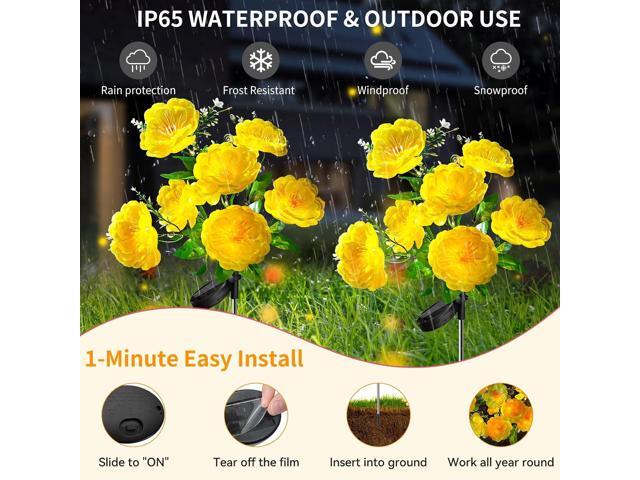 Neporal Solar Flowers Outdoor Waterproof, 4PK 7-Stem Yellow Camellia with 2 Lighting Modes & Romantic Warm Light, Solar Lights Outdoor Decorative...