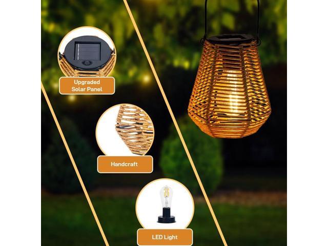 Solar Lanterns Outdoor Waterproof,Solar Lights for Outside Hanging Lights Outdoor Rattan Lantern Decoration for Garden, 2 Pack
